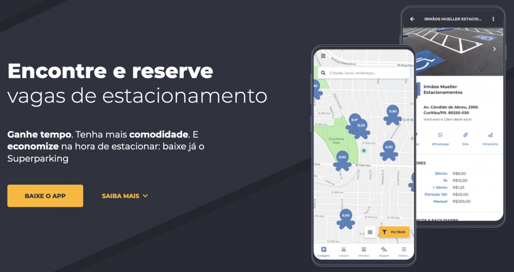 aplicativo de estacionamento em smartphone