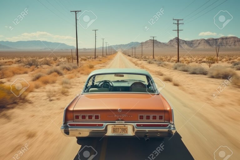 carro classico em uma estrada ensolarada