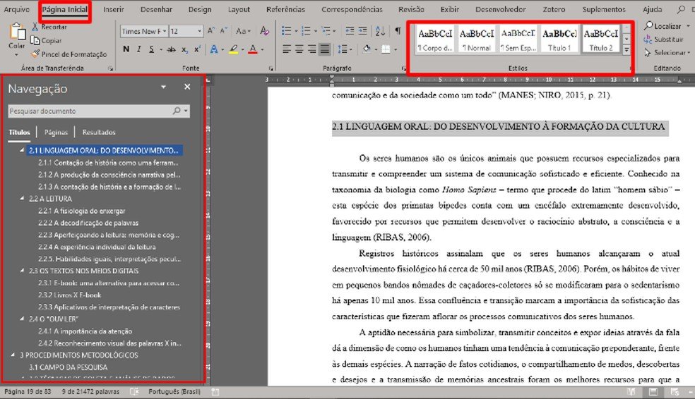 configuracao de documento word com regras visuais