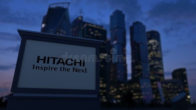 logotipo da hitachi com fundo corporativo