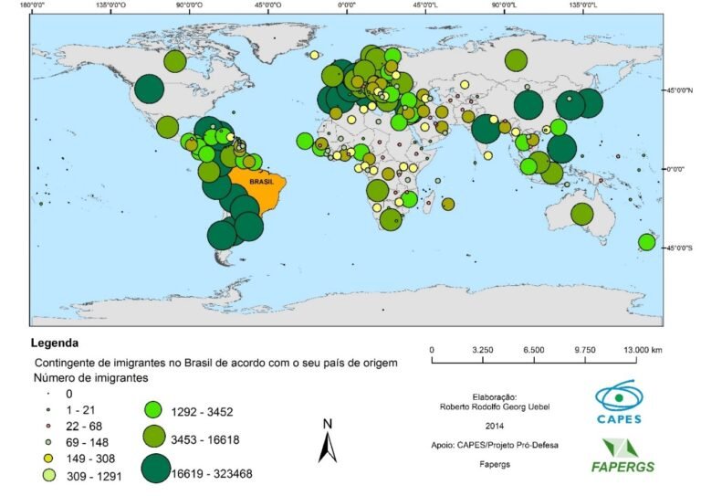 mapa do brasil com icones de imigracao