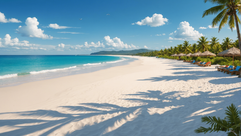 praia tranquila com aguas cristalinas e coqueiros