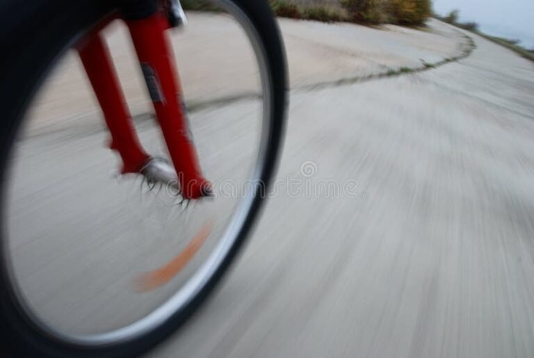 roda de bicicleta em movimento na estrada