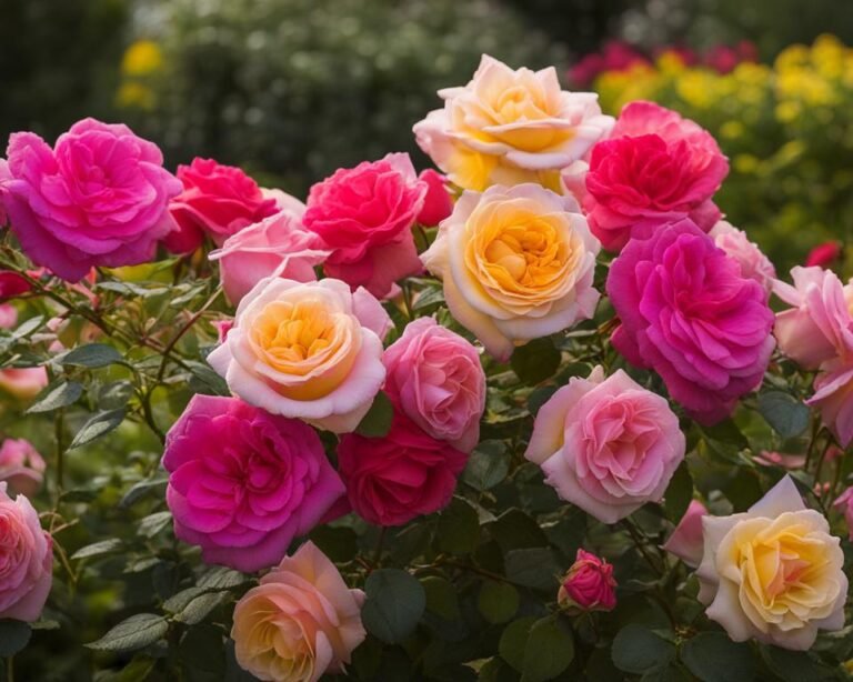 rosas coloridas em um jardim vibrante