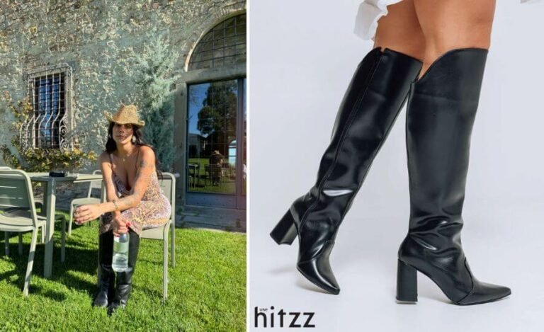 uma bota cano alto em destaque elegante