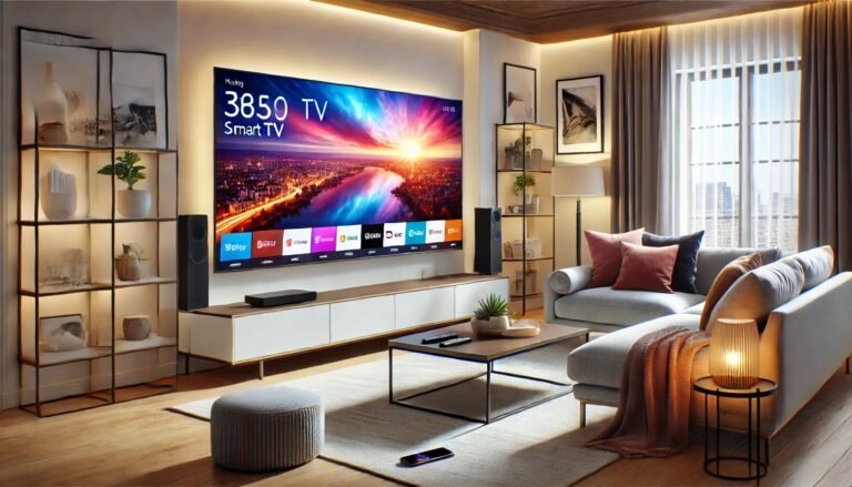 uma grande televisao samsung em uma sala moderna